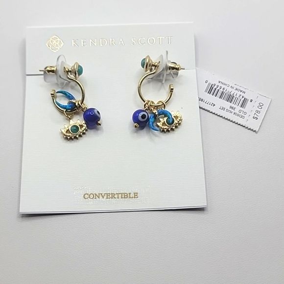 NWT KENDRA SCOTT GEMMA TEAL LABRADORITE 3 STRAND NECKLACE & HUGGIE EARRINGS SET - Picture 5 of 10